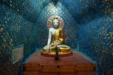 buddha 图像蓝色金子寺庙镜子宗教宝塔神社座位佛塔精神图片