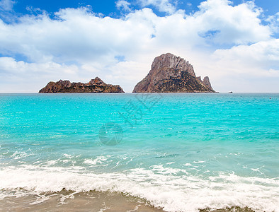 伊比扎海滩Es Vedra岛景点阳光胰岛波浪海岸旅行假期海滩蓝色晴天图片