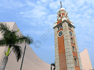 香港尖沙台钟塔建筑历史性蓝色历史旅游圆圈旅行发条城市古董图片