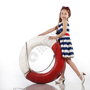 赛艇戏服女孩海洋工作室水手童年救生圈条纹海军海滩图片