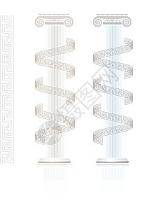 带有希腊语密钥样式的音义列首都离子文化插图绘画波浪状建筑白色柱子横幅图片