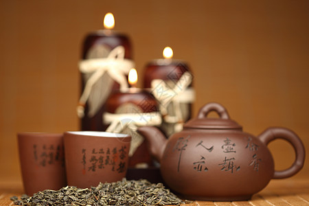 中国茶厨房金子食物杯子饮料早餐仪式竹子陶器茶壶图片