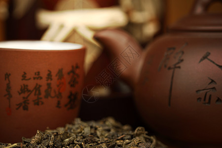 中国茶早餐厨房咖啡店陶器叶子食物液体文化杯子传统图片