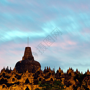 黄昏的Borobudur寺庙神话宗教吸引力旅行上帝传统建筑学仪式蓝色废墟图片