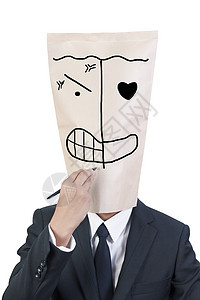 商务人士封面头盖头套装写作领带男性绘画草图情感白色棕色图片