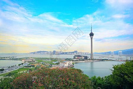 亚洲澳门桥和摩天大楼的澳门城市景象市中心旅行天空天堂景观建筑建筑学公寓戏剧性地标图片