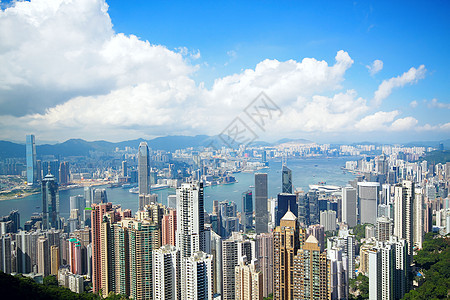 来自维多利亚峰的香港天际旅游市中心景观全景摩天大楼商业旅行顶峰场景金融图片