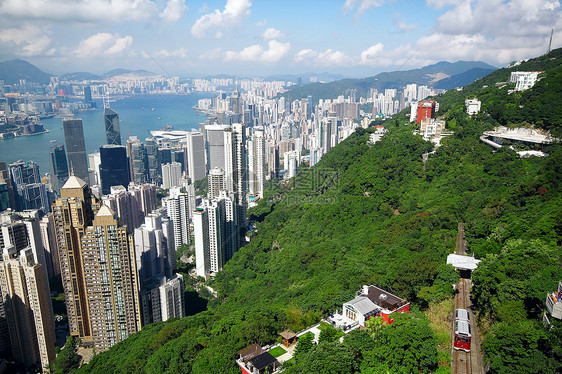 来自维多利亚峰的香港天际旅行爬坡全景景观金融旅游商业地标场景摩天大楼图片