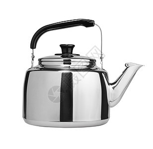 白色背景上隔开的水壶拉丝锅炉厨房塑料家庭酿造黑色饮料咖啡茶壶图片
