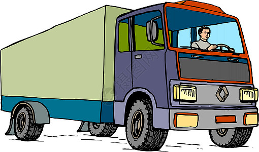 白色上孤立的半拖车卡车船运车辆插图旅行绘画货运服务货物车轮运输图片