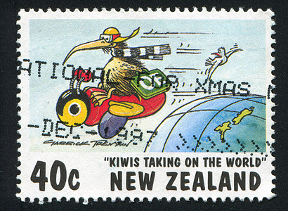 卡通明信片Kiwi在蜜蜂上飞翔背景