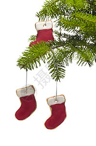 树上的袜状饼干作为圣诞树装饰品图片
