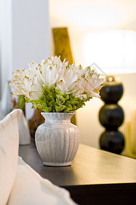 美丽的室内设计中的花花花瓶风格白色棕色绿色侧板垫子艺术沙发黄色金子图片