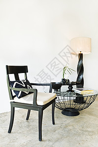 以黑色显示的当代座位组合休息室托盘木头休息花朵住宅房间靠垫装饰设计师图片