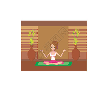 瑜伽女孩在莲花位置活力训练插图精神女性平衡治疗运动姿势身体图片