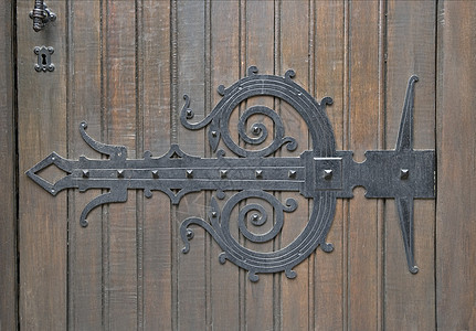 装饰性门锁着房子曲线木头铁工装饰品螺旋铸铁金属入口合页图片