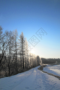 雪雪田场地天空雪原蓝色季节阳光日落白色太阳图片