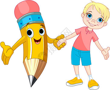 男孩和铅笔学习幼儿园学校微笑友谊剪贴快乐插图教育卡通片图片
