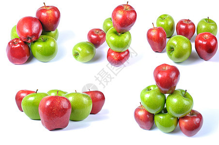 红苹果和绿苹果收成果汁食物营养团体饮食小吃叶子农业图片