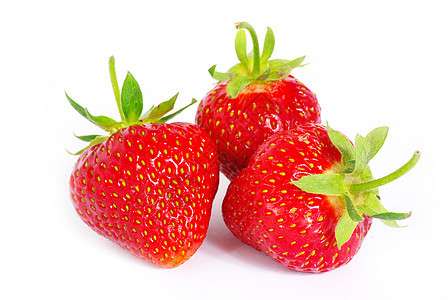草莓果实宏观蔬菜水果红色叶子白色绿色水平图片