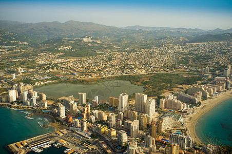 Calpe 算数城市海洋阳光天际酒店风景海岸水平高角度鸟瞰图图片