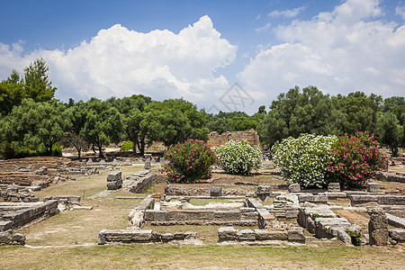 希腊奥林匹亚a 希腊蓝色文明古董文化寺庙柱子艺术假期场地历史性图片