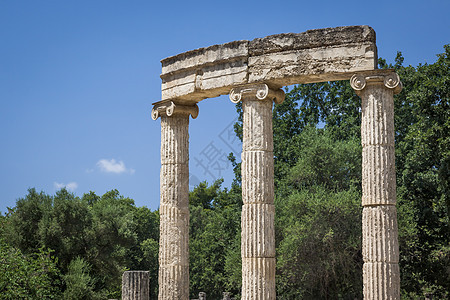 希腊奥林匹亚a 希腊神话历史性柱子地标建筑学历史寺庙蓝色运动旅行图片
