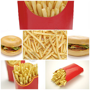 汉堡和薯片碰撞静物小吃芝麻午餐食物包子拼贴画油炸糖类脂肪图片