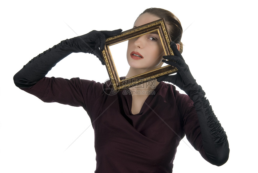 妇女透过图画框看化妆品容貌框架女性手臂青春期艺术成人照片头发图片