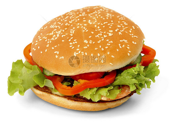 带沙拉和洋葱的新鲜汉堡包面包胡椒辣椒小吃午餐晚餐牛肉炙烤蔬菜营养图片