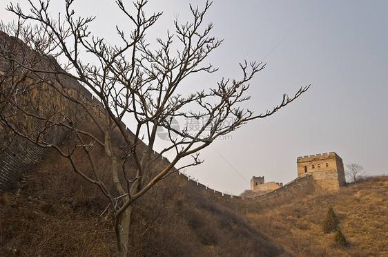 中国长城旅游世界蓝色爬坡防御观光地标晴天旅行历史性图片