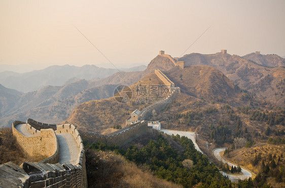 中国长城旅行历史性爬坡世界观光地标防御旅游蓝色晴天图片