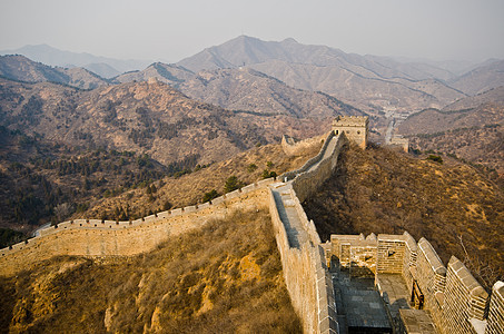 中国长城观光防御建筑学历史性旅游晴天地标天空爬坡蓝色图片