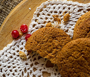 燕麦饼干加红莓麦片生活午餐甜点食物沙漠宏观厨房糖果纺织品图片