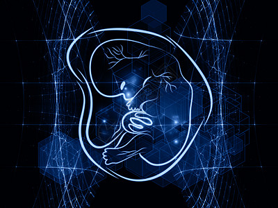 胎儿可视化孩子几何学墙纸黑色插图胎位作品网格星云蓝色背景图片