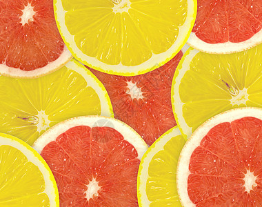 柑橘切片摘要背景 特写 工作室照片宏观橙子水果活力黄色柚子绿色框架肉质红色图片