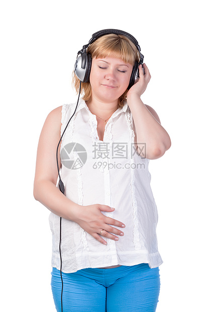 带耳机的孕妇药品怀孕产妇父母音乐概念婴儿女士生活母性图片