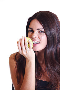 吃苹果金发女郎微笑女性活力牙齿卫生女孩水果食物皮肤图片