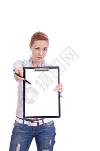 白上隔离剪贴板的年轻女性文书商业生意文档夹子软垫商务女孩清单学校图片