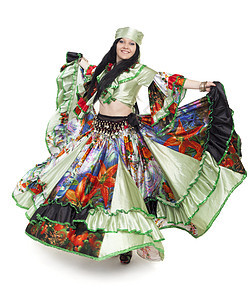 吉普赛舞女运动头巾衣服舞蹈杂色女性花斑印花布裙子美丽图片
