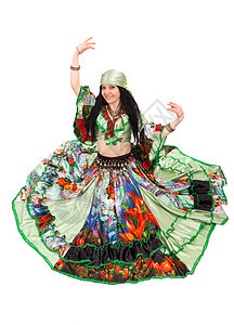 吉普赛舞女女性衣服运动舞蹈数字传统戏服女士印花布杂色图片