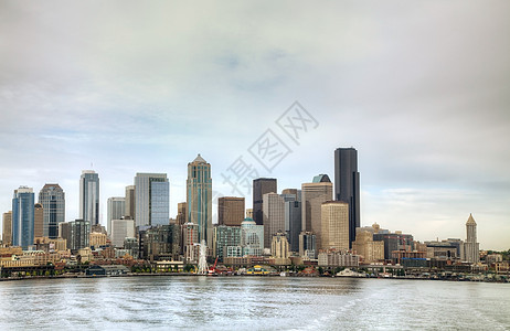 西雅图市风景天际场景全景港口建筑天空城市摩天大楼景观图片