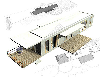 具有3D型建筑结构的住房建筑设计计划蓝图绘画团体环境建造住宅建筑师阁楼房子建筑学图片