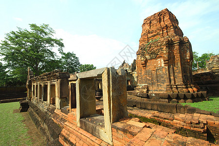 Muang Tam城堡旅游历史性考古学砂岩祷告传统岩石雕塑宗教雕刻图片