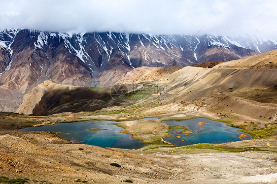 喜马拉雅山丘湖水平横向山脉尔邦风景图片