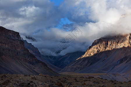 喜马拉雅山日落天空山脉风景阴影灯光图片