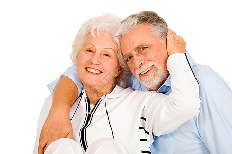 一对快乐的老夫妇的肖像胡须成年人拥抱幸福夫妻男人老年女士微笑白色图片