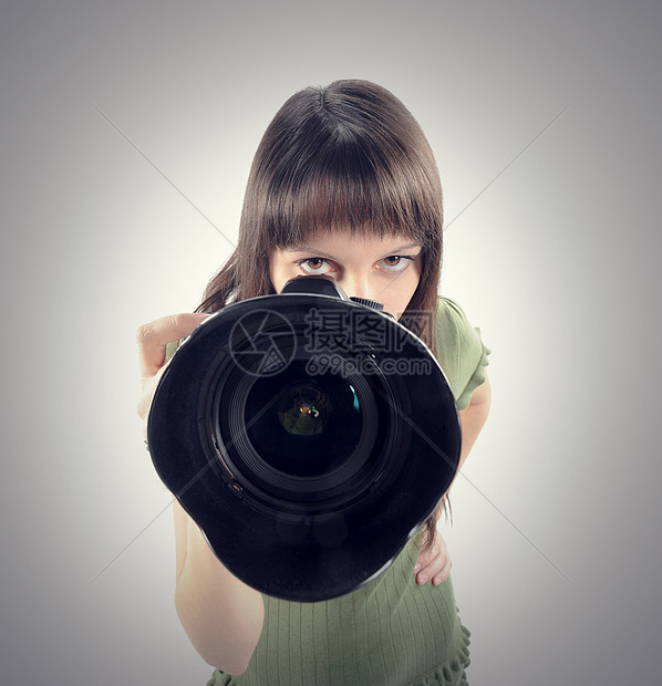 专业摄影师专业人员青年影棚镜片女孩们单反图片