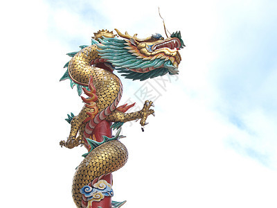 中国风格的龙雕像警卫情调动物建筑学节日金子庆典装饰品雕塑寺庙图片
