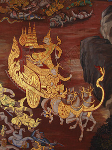 泰国寺庙的泰国艺术墙神社宗教佛教徒绘画文化历史古董场景工艺装饰图片